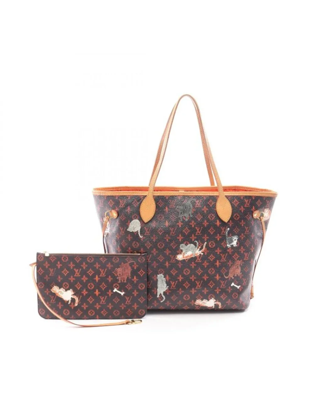 Louis Vuitton Tote Neverfull MM Catgram Canvas Leather